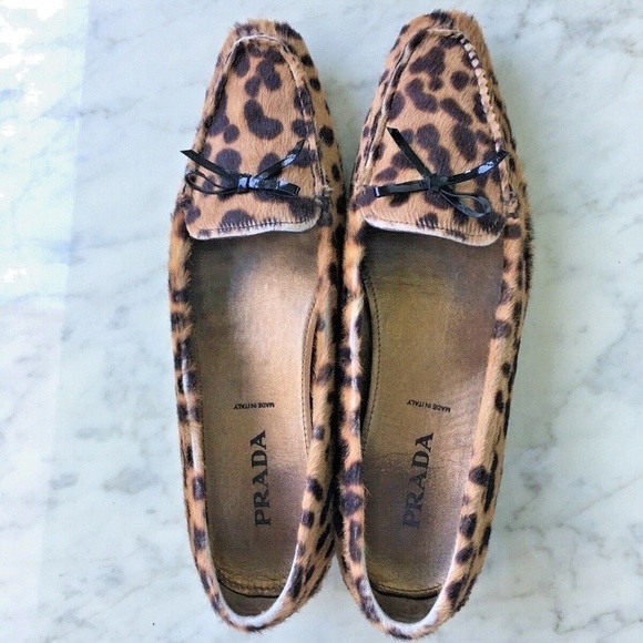 PRADA PONY HAIR LEOPARD LEATHER SHOE SZ 8 - 38 - Picture 1 of 6